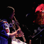 Composer-flutist Hovia Edwards and composer-conductor Justin Ralls performing Opera Theater Oregon’s “Nu Nah-Hup” at Hampton Opera Center. Photo by Josh Orchard